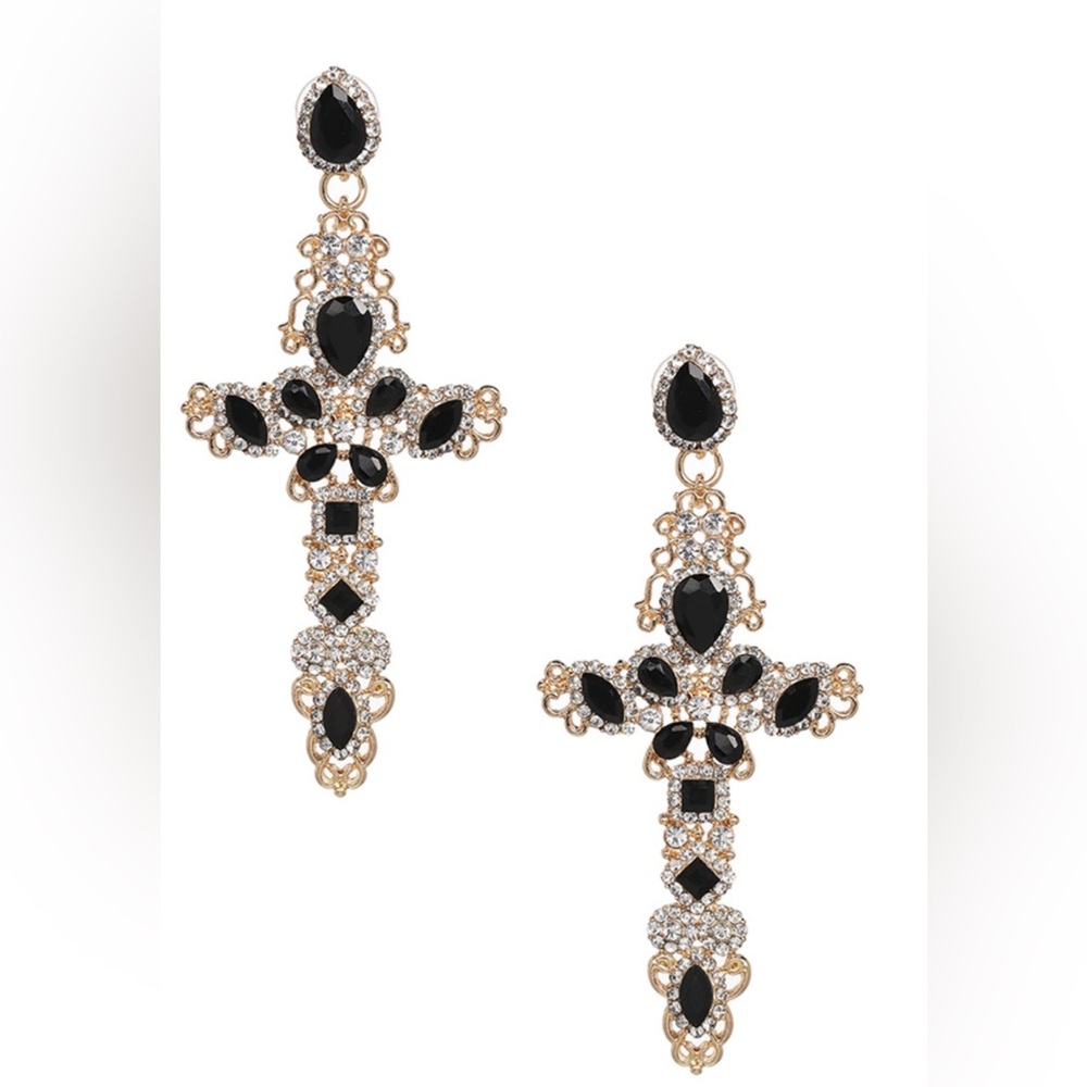 Black Stone Cross earrings